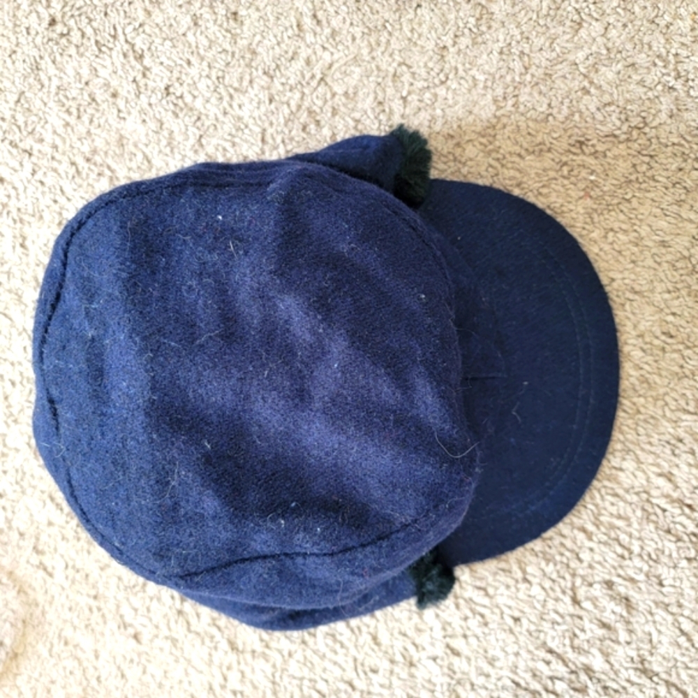 Vintage Wool Dorfman Pacific Navy Faux Fur Lined Ear Flap Hat Quilted Lining LG - Picture 2 of 9